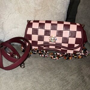 Coachtopia Wavy Dinky Checkerboard Upcrafted Leather Bag - Wine/Pink